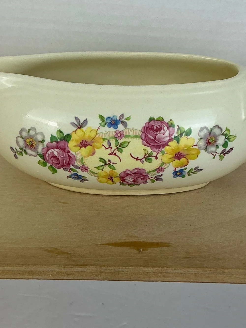 Vintage Taylor Smith China Gravy Boat & Dish Floral Creamy Ivory 2 Pc MCM 1940’s